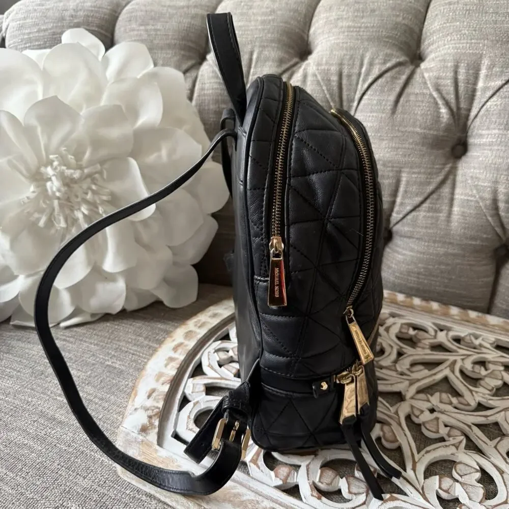 Michael Kors Black Quilted Backpack with Geometric Design